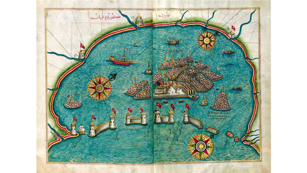 Ottoman cartographer Piri Reis painted this map of the Venetian lagoon in the 1500s.