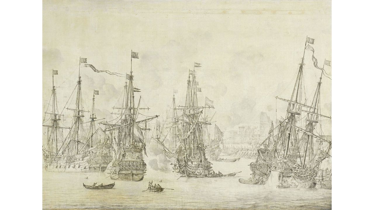 <strong>Two sides of the story:</strong> Dutch artist Willem van de Velde sketched scenes in the Anglo-Dutch War in the late 1600s -- memorably from both sides in the conflict. He worked as an official war artist for the Dutch and then moved to London, working for King Charles II.