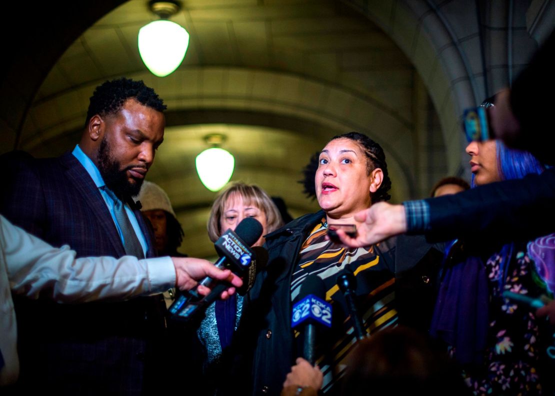 Rose family attorney, S. Lee Merritt, left, and Michelle Kenney, mother of Antwon Rose II, address reporters Friday.
