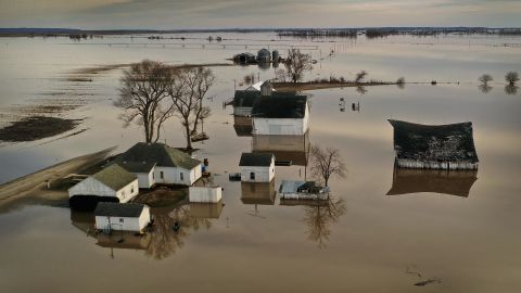 Floodwater surrounds a farm last year near Craig, Missouri. Midwest states battled some of the worst floods in decades in 2019, and there is fear of what could happen if disaster strikes again this year.