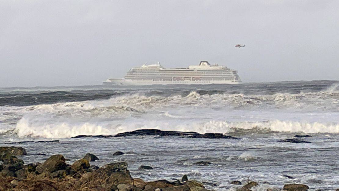 The cruise ship Viking Sky after it sent out a Mayday signal because of engine failure off the west coast of Norway.