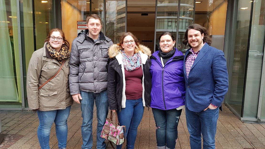 Beth Wilson poses with her husband, Robert, donor Alina Theine and her friends.