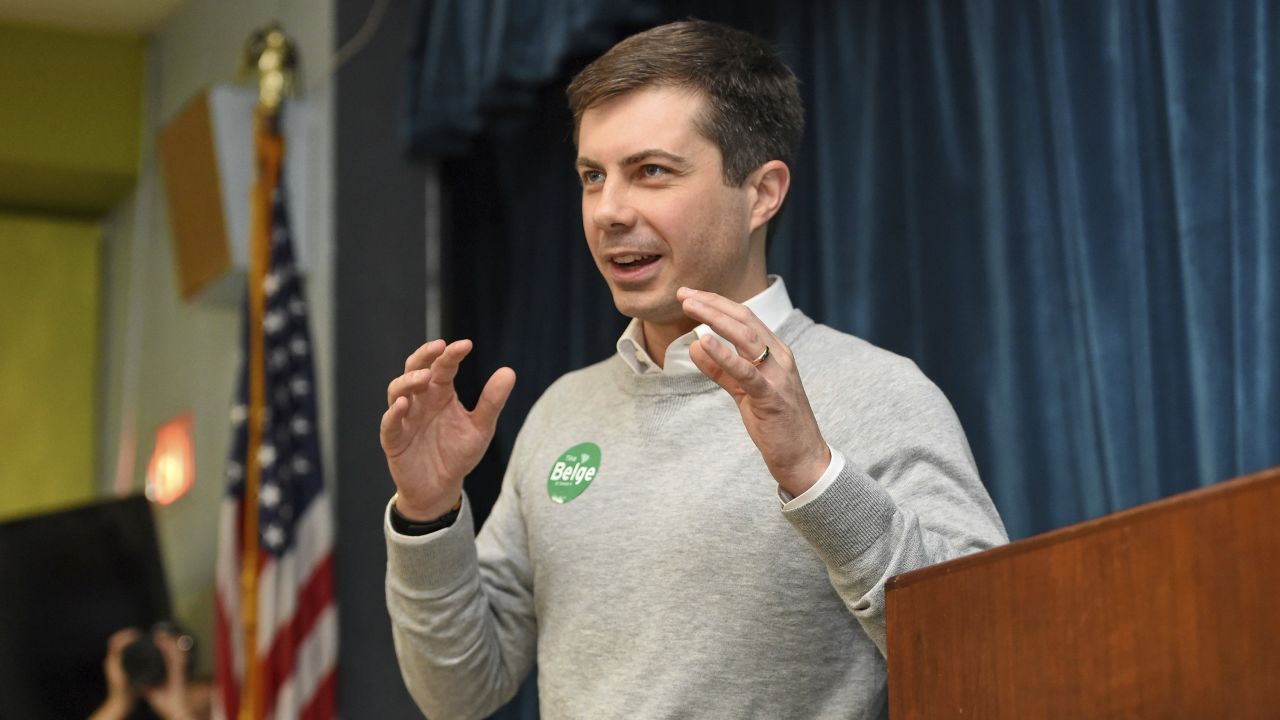 South Bend Mayor Pete Buttigieg speaks Saturday during the Democratic monthly breakfast held at the Circle of Friends Community Center in Greenville, South Carolina. (AP Photo/Richard Shiro)