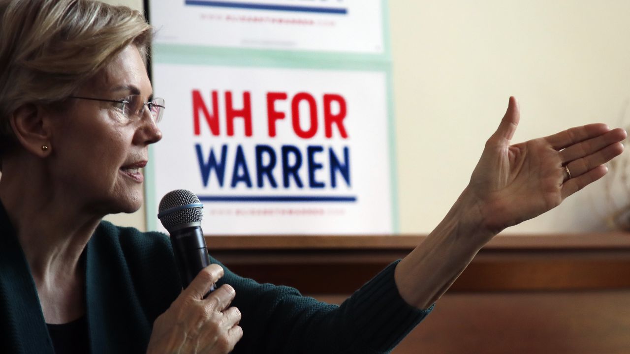 Democratic presidential candidate Sen. Elizabeth Warren, D-Mass., speaks at a campaign house party, Friday, March 15, 2019, in Salem, N.H. (AP Photo/Elise Amendola)