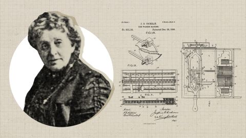Josephine Garis Cochran patented the dishwasher in 1886. She designed a set of wire compartments to fit plates, cups, or saucers, spinning on a wheel inside a copper boiler with hot, soapy water.