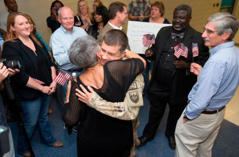 Buttigieg is welcomed home in September 2014 after serving a seven-month tour of duty in Afghanistan.