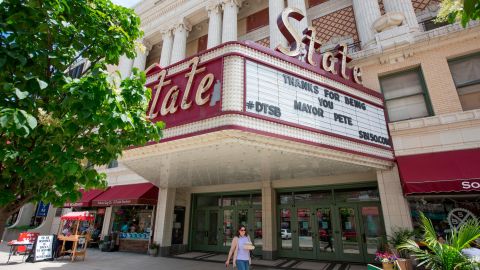 The State Theater in downtown South Bend shows its support for "Mayor Pete" after Buttigieg <a href="https://www.southbendtribune.com/news/local/south-bend-mayor-why-coming-out-matters/article_4dce0d12-1415-11e5-83c0-739eebd623ee.html" target="_blank" target="_blank">came out</a> as gay in June 2015.