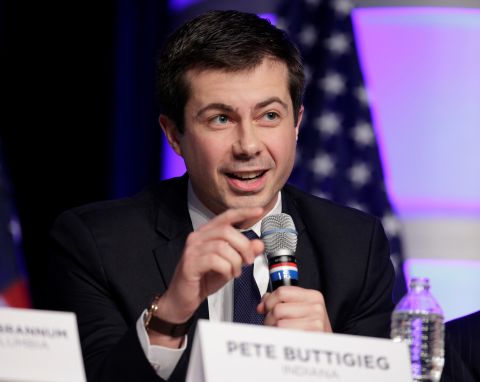 Buttigieg speaks during a Democratic National Committee forum in February 2017.