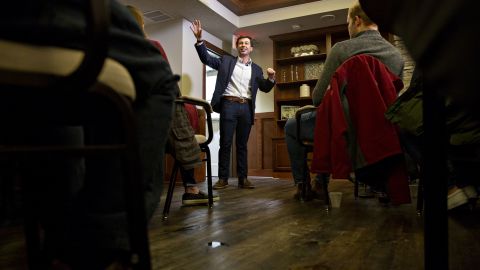 Buttigieg speaks during a campaign stop in Ankeny, Iowa, in February 2019.
