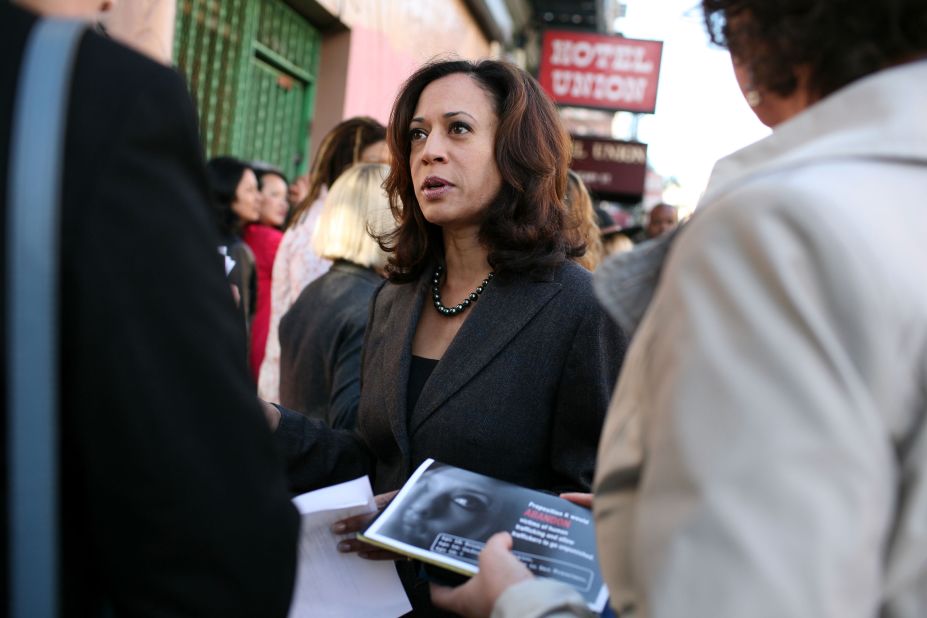 Harris speaks to supporters before a "No on K" news conference in October 2008. The San Francisco ballot measure Proposition K sought to stop enforcing laws against prostitution. It was voted down on election day.