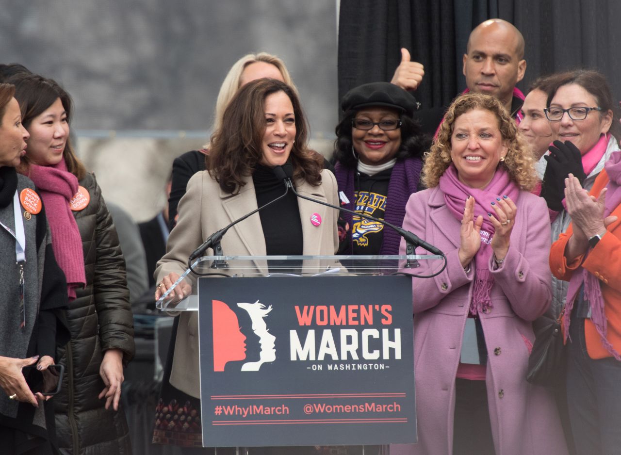 Harris attends the Women's March on Washington in January 2017.