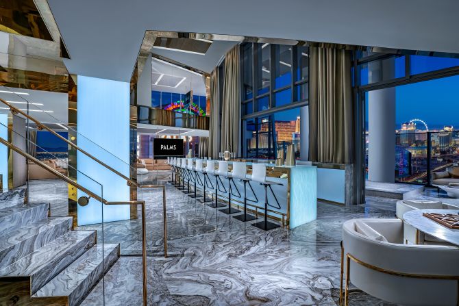 <strong>The villa life. </strong>Marble stairs and bar at one of the renovated villas inside Palms Casino Resort.