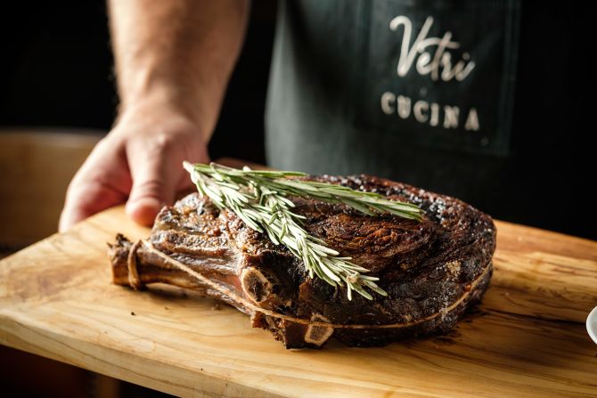 <strong>A perfect bite.</strong> The Bistecca Florentina at Vetri Cucina, which is on the 56th floor of the Ivory Tower.