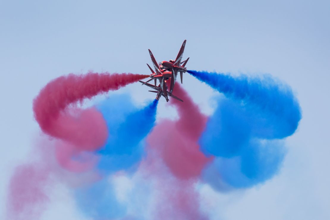 Red, white and blue smoke is a regular part of any Red Arrows performance.