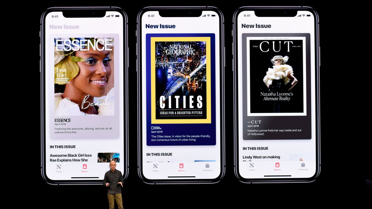 Roger Rosner, vice president of applications at Apple, speaks during the company's Monday launch event.