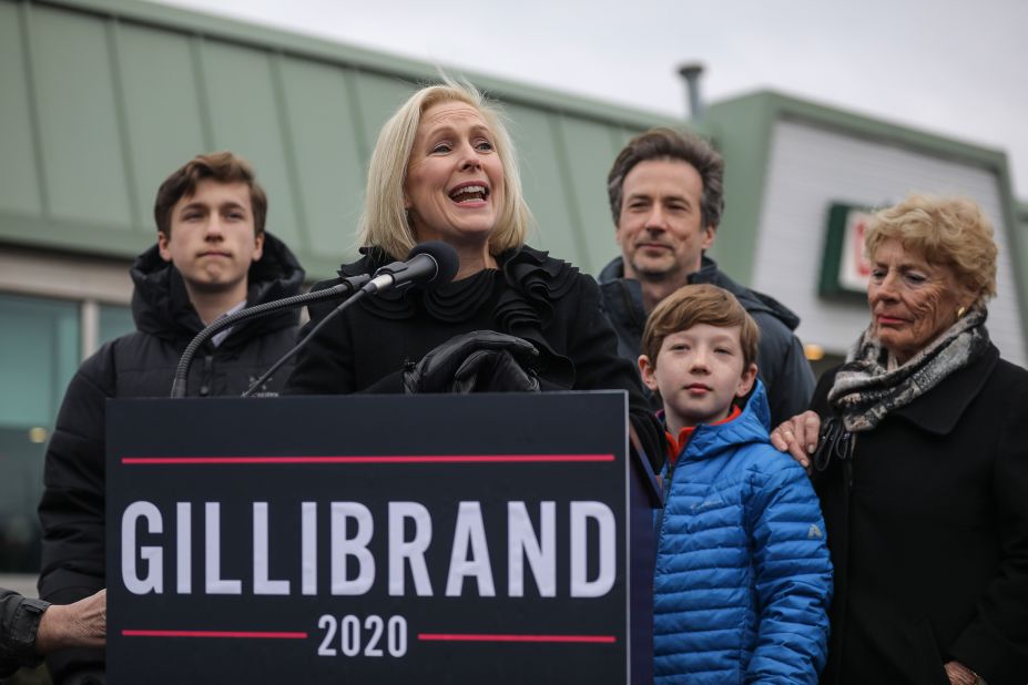 Surrounded by her family, Gillibrand announces her presidential aspirations in January 2019.