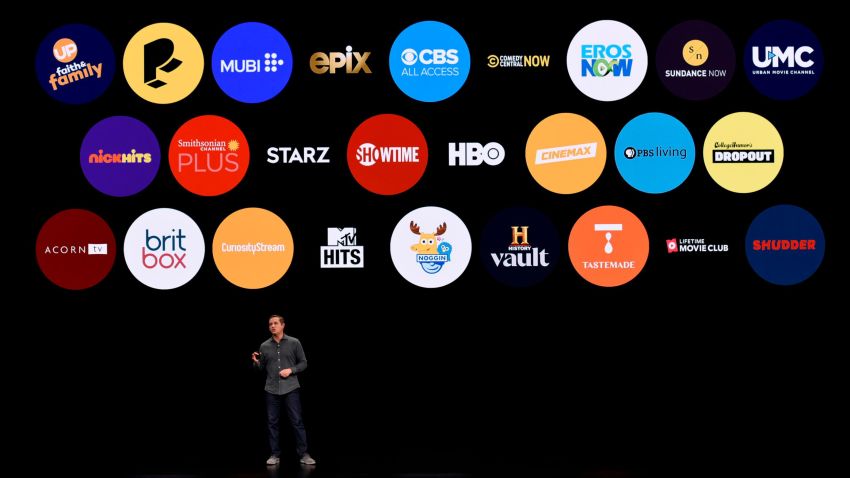 CUPERTINO, CA - MARCH 25: Peter Stern, vice president of Services at Apple Inc., speaks during a company product launch event at the Steve Jobs Theater at Apple Park on March 25, 2019 in Cupertino, California. Apple announced the launch of it's new video streaming service, unveiled a premium subscription tier to its News app, and announced  it would release its own credit card, called Apple Card.  (Photo by Michael Short/Getty Images)