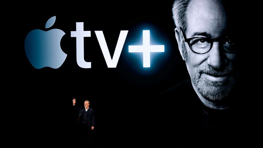 CUPERTINO, CA - MARCH 25: Filmmaker Steven Spielberg  speaks during an Apple product launch event at the Steve Jobs Theater at Apple Park on March 25, 2019 in Cupertino, California. Apple announced the launch of it's new video streaming service, unveiled a premium subscription tier to its News app, and announced  it would release its own credit card, called Apple Card.  (Photo by Michael Short/Getty Images)