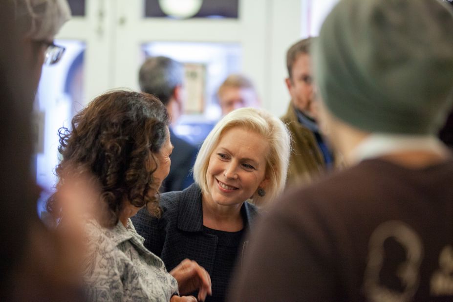 Gillibrand campaigns with Molly Kelly, a New Hampshire gubernatorial candidate, in October 2018.