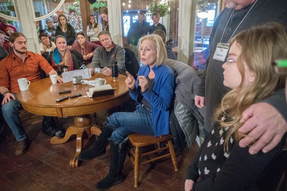 Gillibrand speaks to a crowd in Boone, Iowa, in January 2019.