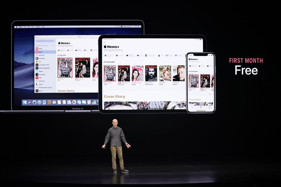 Roger Rosner, Apple vice president of applications, speaks at the Steve Jobs Theater during an event to announce new products Monday.