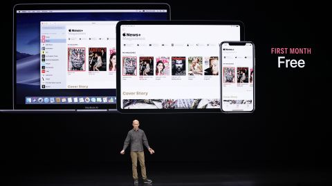 Roger Rosner, Apple vice president of applications, speaks at the Steve Jobs Theater during an event to announce new products Monday.