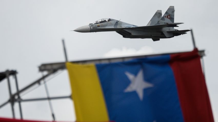 Russian-made Venezuelan Air Force Sukhoi Su-30MKV multirole strike fighters overfly a military parade to celebrate Venezuela's 206th anniversary of its Independence in Caracas on July 5, 2017. 
Dozens of pro-government activists stormed into the seat of Venezuela's National Assembly Wednesday as the opposition-controlled legislature was holding a special session to mark the independence day. / AFP PHOTO / FEDERICO PARRA        (Photo credit should read FEDERICO PARRA/AFP/Getty Images)