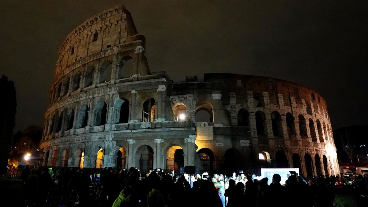 The Colosseum in Rome goes largely dark during the 2018 campaign.