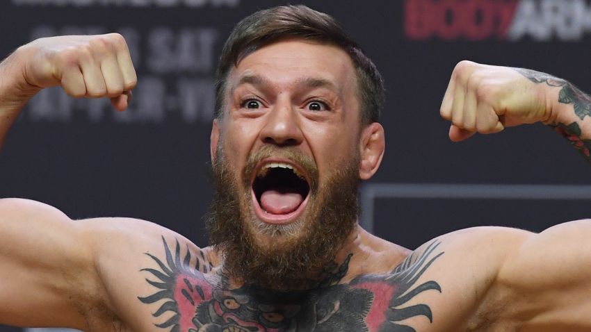 LAS VEGAS, NEVADA - OCTOBER 05: Conor McGregor poses during a ceremonial weigh-in for UFC 229 at T-Mobile Arena on October 05, 2018 in Las Vegas, Nevada. McGregor will challenge UFC lightweight champion Khabib Nurmagomedov for his title at UFC 229 on October 6 at T-Mobile Arena in Las Vegas. (Photo by Ethan Miller/Getty Images)