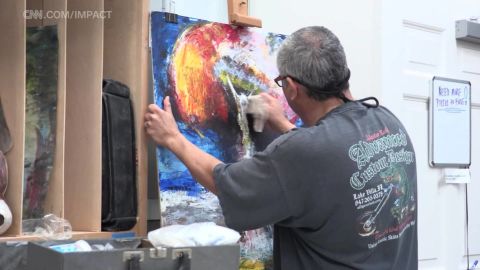 The paintings and works of pottery made by residents in the on-site art studio can be sold in the popular community market.