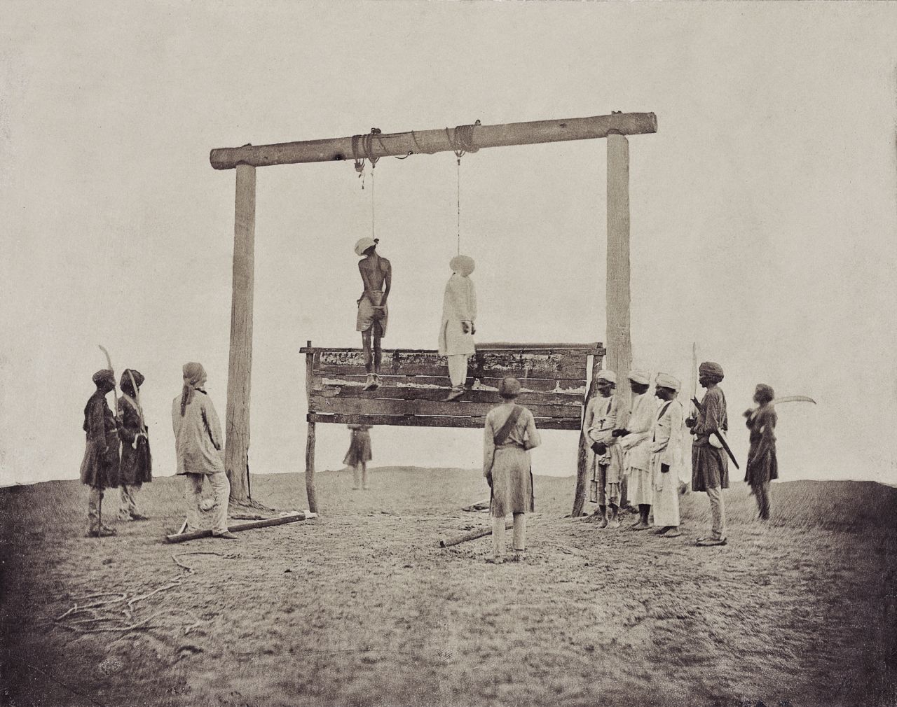Ethnographic photos reinforced racist stereotypes and some of images in the pair's book reflect many of the ideologies underpinning the British colonial mission. Italian-British photographer Felice Beato, one of the best-known traveling photographers of the 19th century, captures the execution of mutineers in 1858.