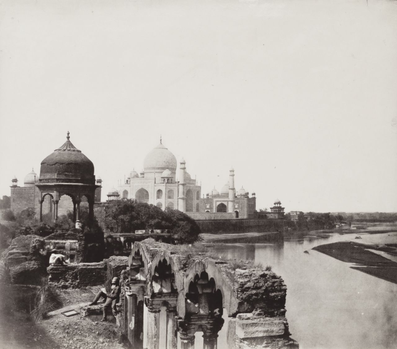 A photograph from around 1860 shows ruins near the Taj Mahal. India was often depicted as a crumbling former empire in "need of intervention," according to the author of a new book.
