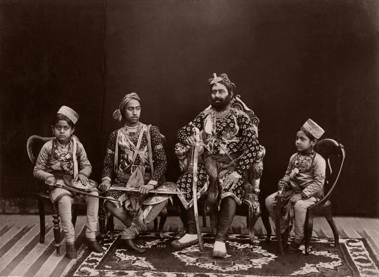 The Maharaja of Ajaigarh pictured with his three sons, c.1882.