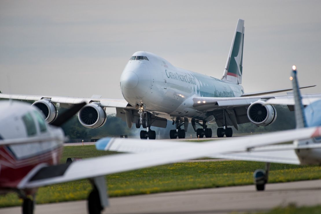 A Cathay Pacific 747 lands at EAA AirVenture in Oshkosh, Wisconsin, in 2016.