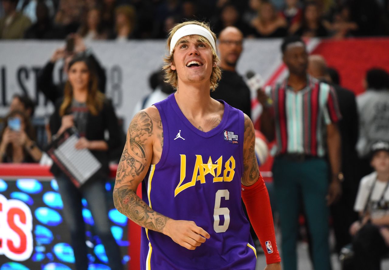 Bieber warms up before playing in a celebrity basketball game that was part of the NBA's All-Star Weekend in February 2018.