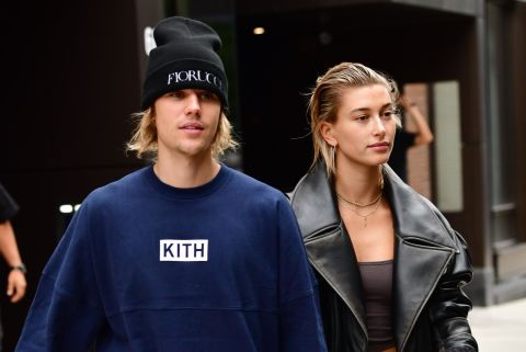 Bieber walks with his fiancee, model Hailey Baldwin, in September 2018. <a href=