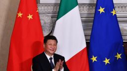 China's President Xi Jinping applauds during a signing ceremony of partnership agreements following a meeting with Italy's prime minister at Villa Madama in Rome on March 23, 2019 as part of a two-day visit to Italy. (Photo by Alberto PIZZOLI / AFP)        (Photo credit should read ALBERTO PIZZOLI/AFP/Getty Images)