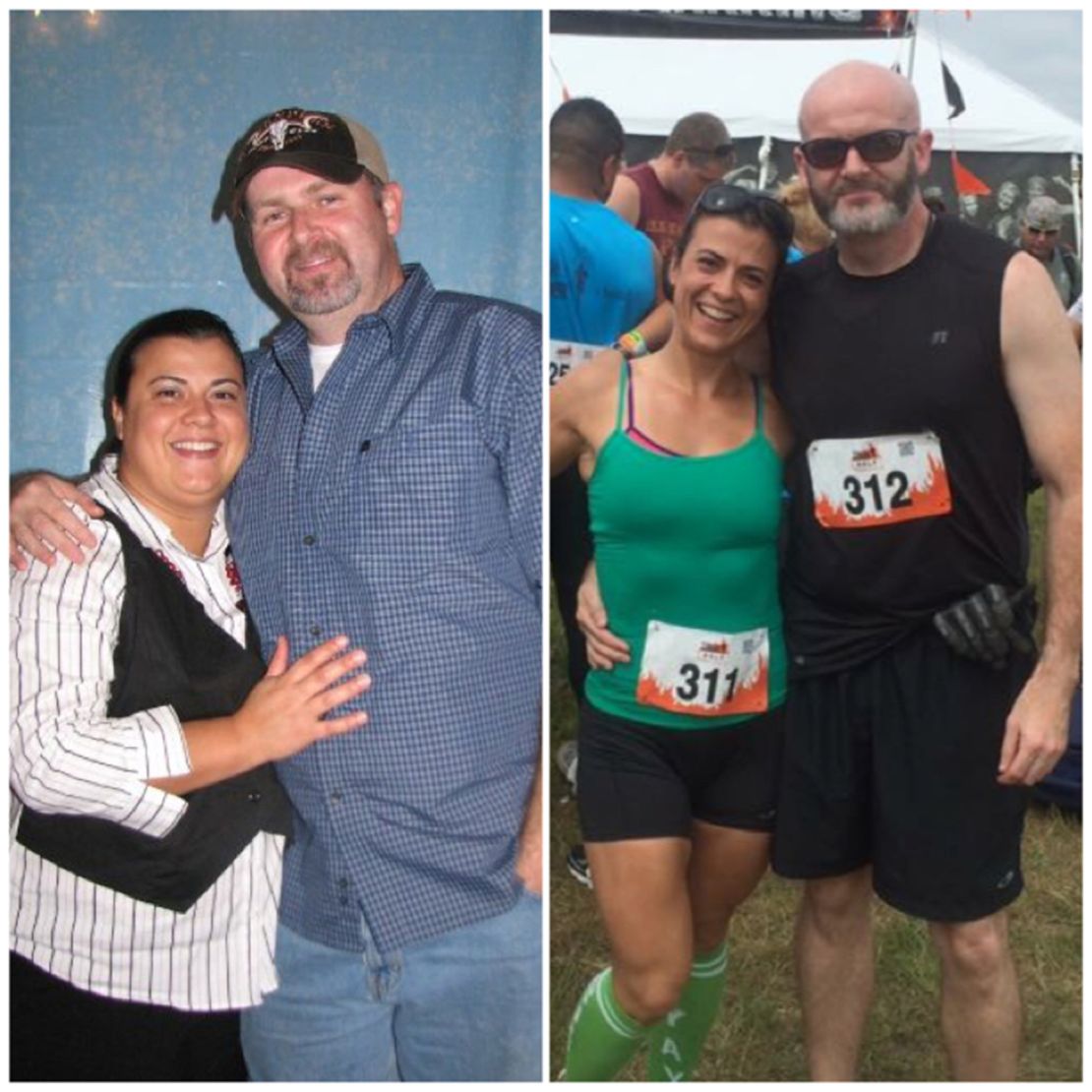 Helen Costa-Giles and her husband before and after getting fit. 