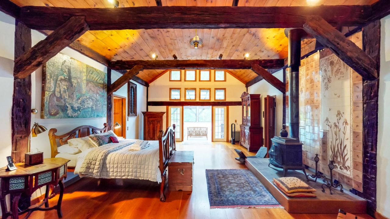 The master bedroom in The Hawthorn in Woodstock, New York.