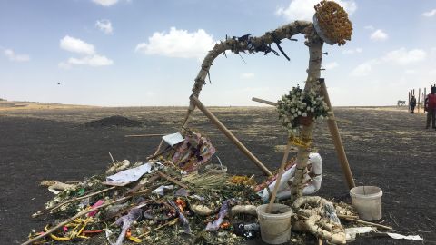 Makeshift memorials left at scene honoring family members who died on the Ethiopia Airlines flight ET302.