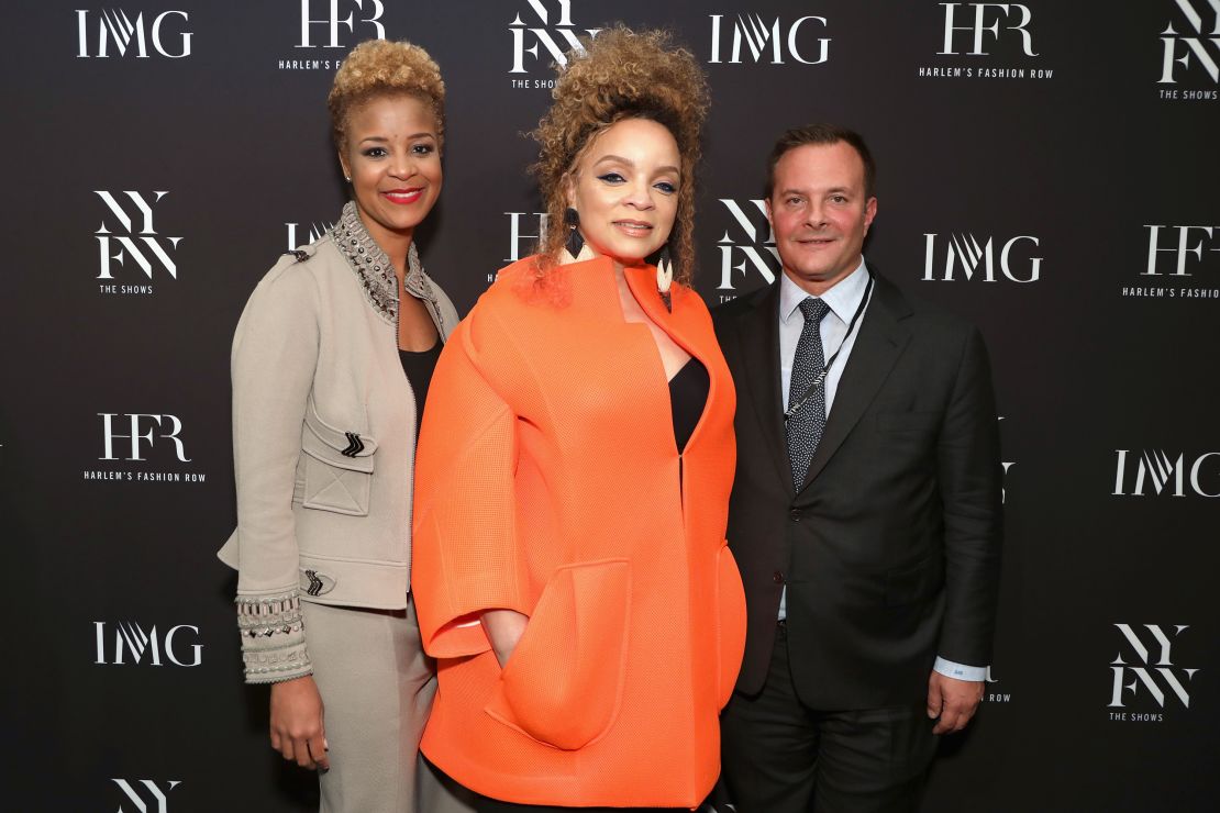 Harlem's Fashion Row founder Brandice N. Daniel, with costume designer Ruth E. Carter and IMG Models president Ivan Bart at the opening of "Next Of Kin," an exhibition honoring Carter, in February 2019. 