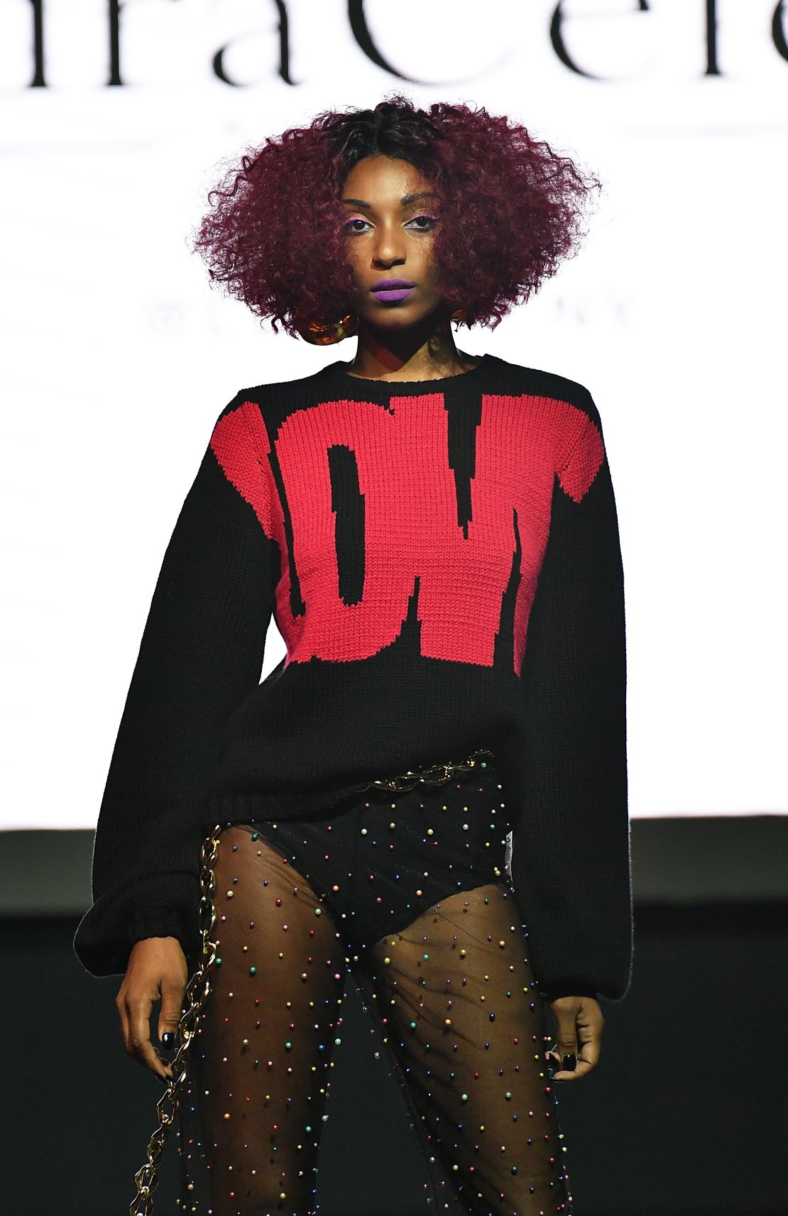 A model walks the runway at the Undra Celeste fashion show, hosted by Harlem's Fashion Row, in September 2018.