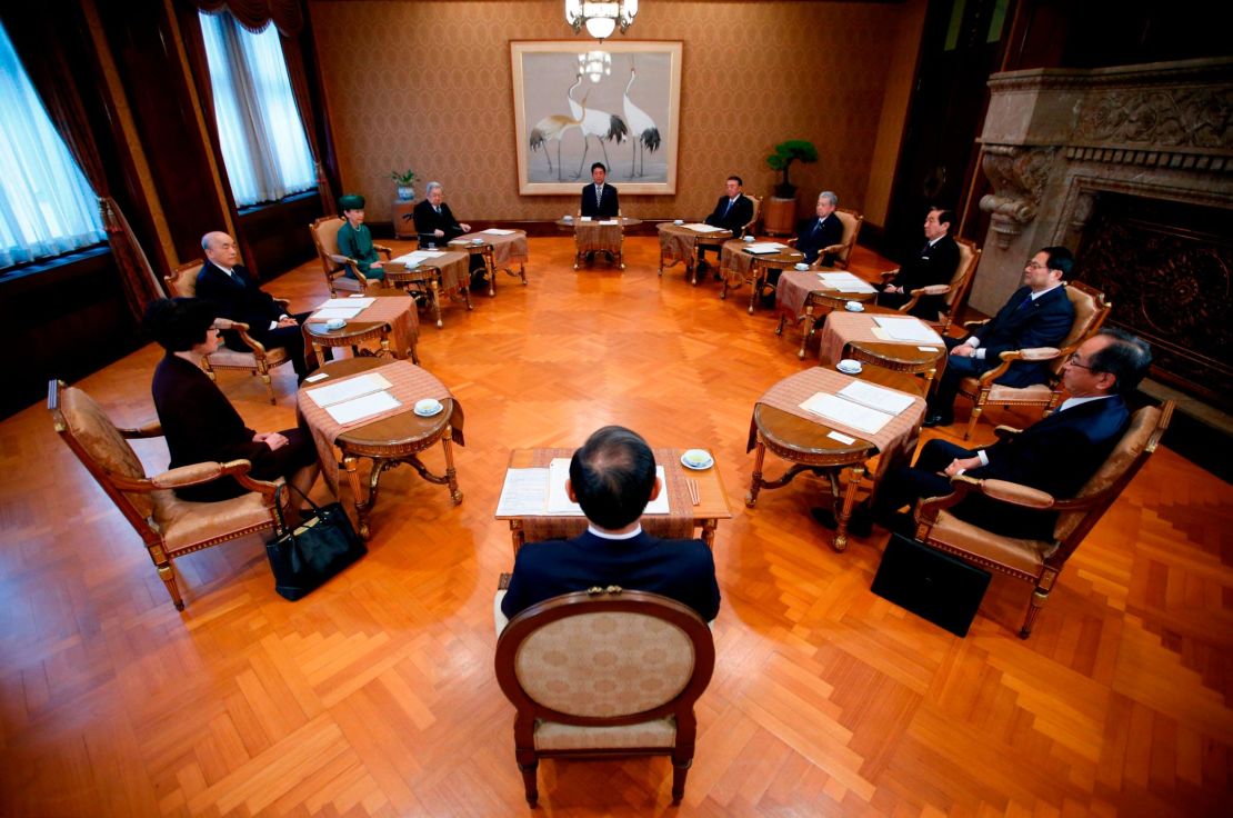 Japan's Prime Minister Shinzo Abe attends a meeting of the Imperial Household Council to discuss the timeline for the abdication of Japan's Emperor Akihito on December 1, 2017.