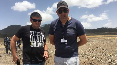 Israelis Moshe Biton and Ilan Matsliah, who lost their brothers in the Ethiopian Airlines crash, visit the site.