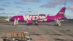 KEFLAVIK ICELAND - APRIL 28, 2018: Wow Air Airbus A320 at Iceland's international airport. WOW Air started to offer connecting flight between North America and Europe with a stop in Iceland