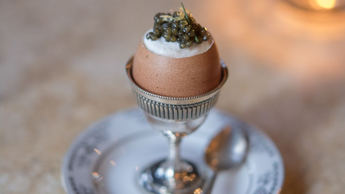 Bar Crenn's egg and bone marrow custard is topped with caviar and is a couple of teaspoons of perfection.