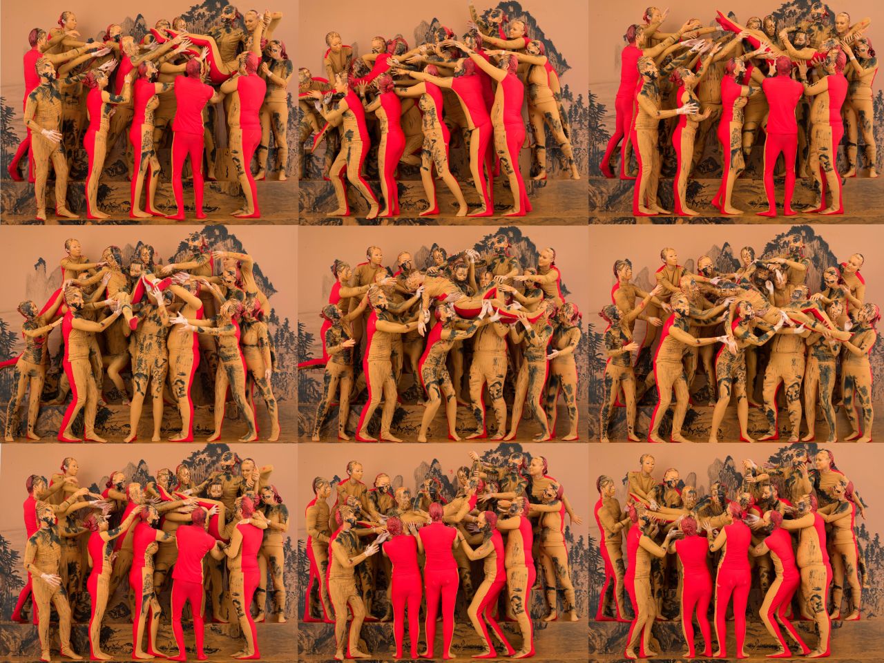 It takes hours to cover each volunteer with enough paint and detail to allow them to blend into the backdrop.