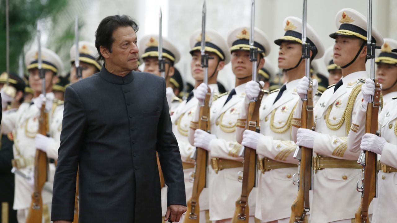 Pakistani Prime Minister Imran Khan attends a welcome ceremony at the Great Hall of the People in Beijing on November 3.