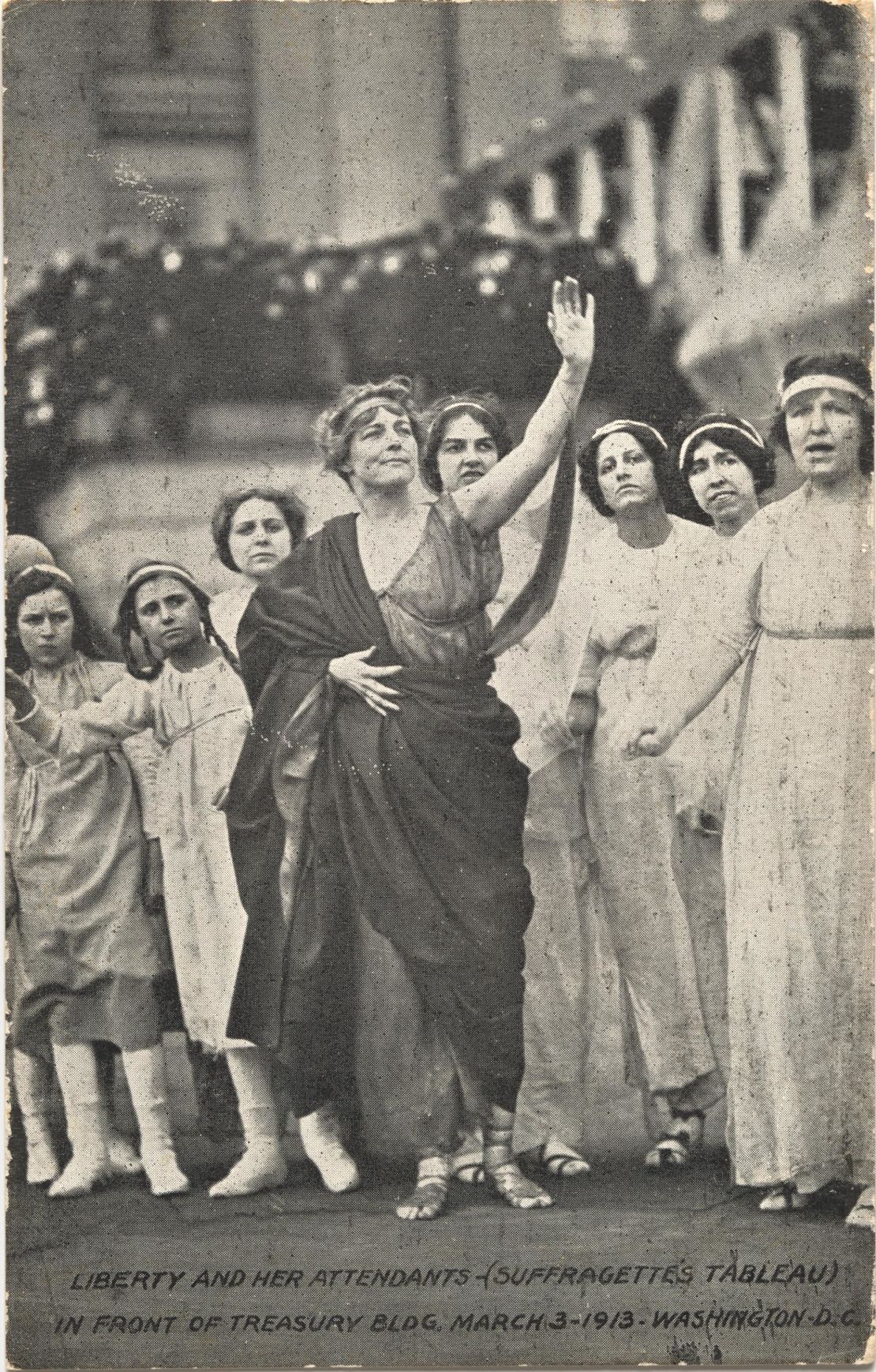 Liberty and Her Attendants tableau in front of Treasury Building March 3,1913, Washington, DC