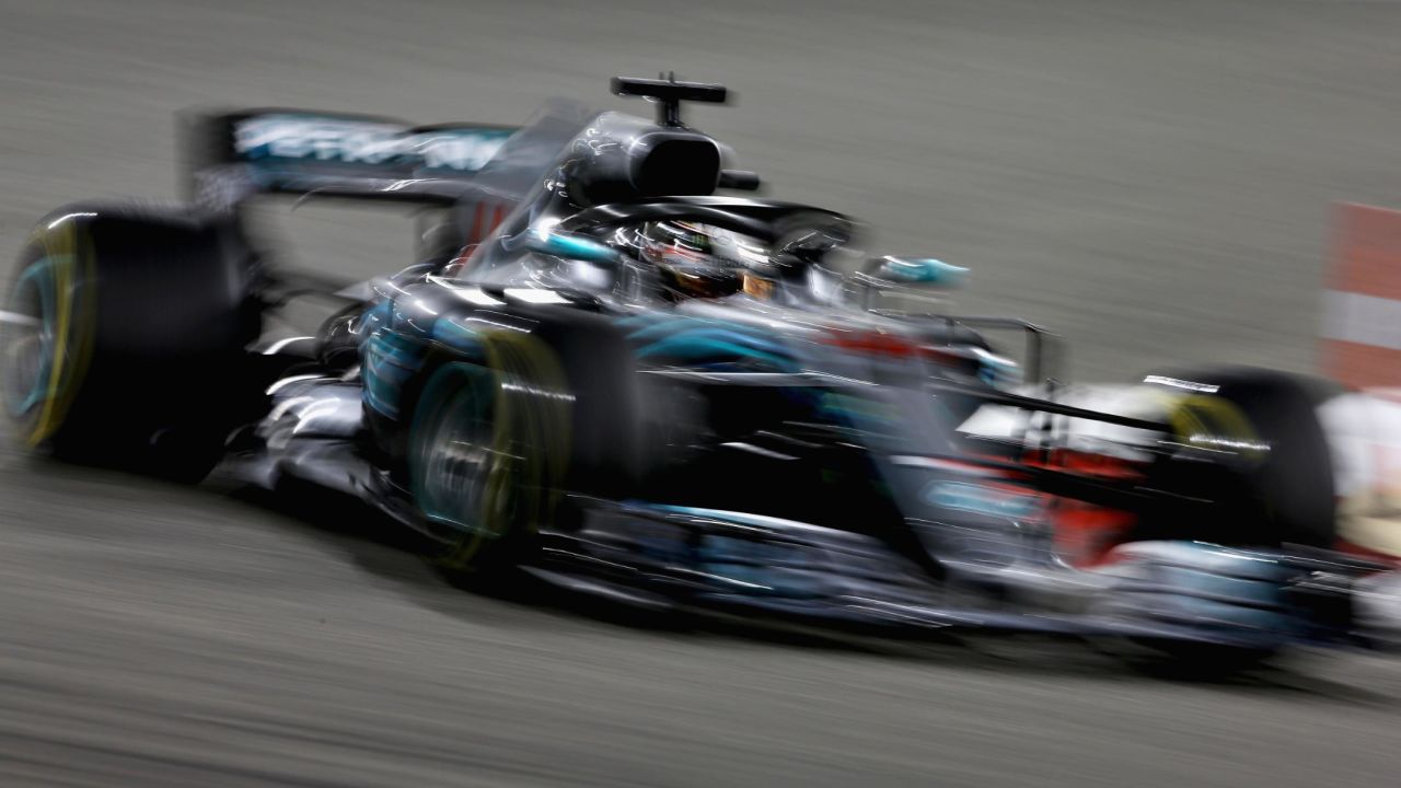Lewis Hamilton' s Mercedes AMG on track during the 2018 Bahrain Grand Prix.